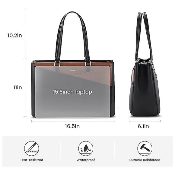 Laptop Tote Bag for Women, Office Work Bag Briefcase fit Black/Brown - Picture 5 of 7